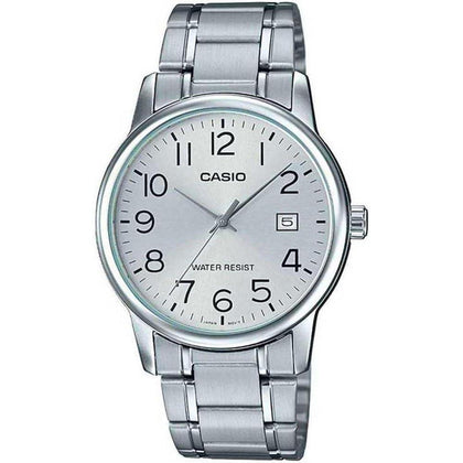 Reloj Casio analógico estándar para hombre con diseño de acero inoxidable, visualización de fecha y esfera plateada, casual