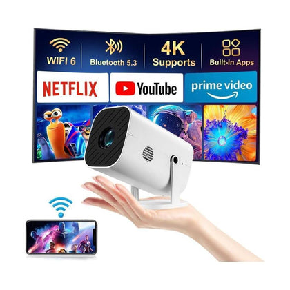 Proyector portátil con WiFi y Bluetooth, enfoque eléctrico y aplicaciones integradas, compatible con smartphones