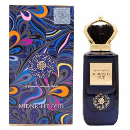 Eau De Parfum Midnight Oud Ard al Zaafaran con notas de cuero, oud, pachulí y sándalo, 100 ml