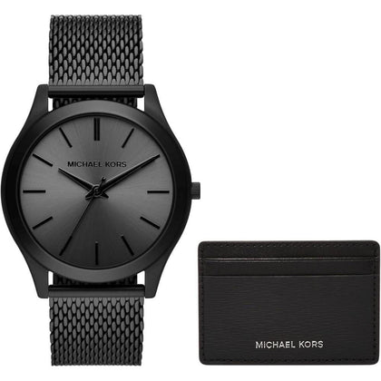 Michael Kors Reloj de gran tamaño Slim Runway, acero inoxidable negro, hombre, diseño moderno y elegante