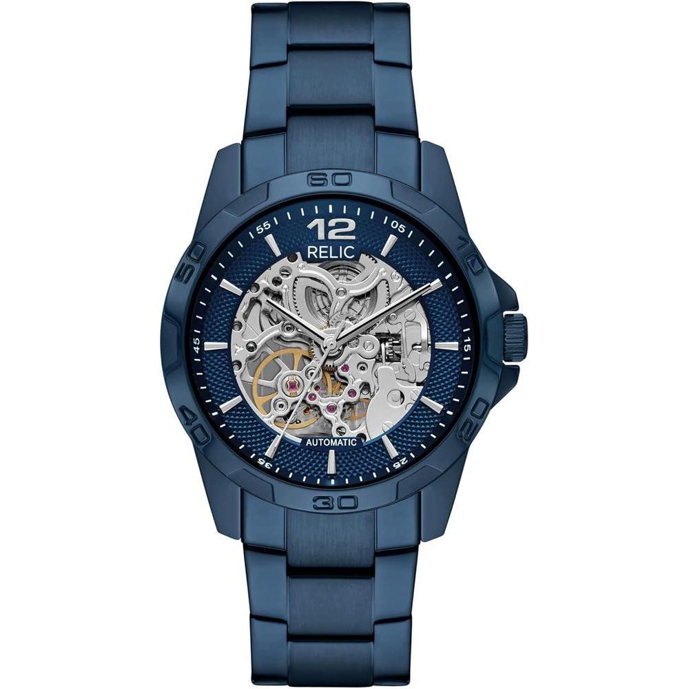 RELIC by Fossil, reloj masculino automático, esfera esqueleto azul, acero inoxidable, resistente al agua hasta 50 metros