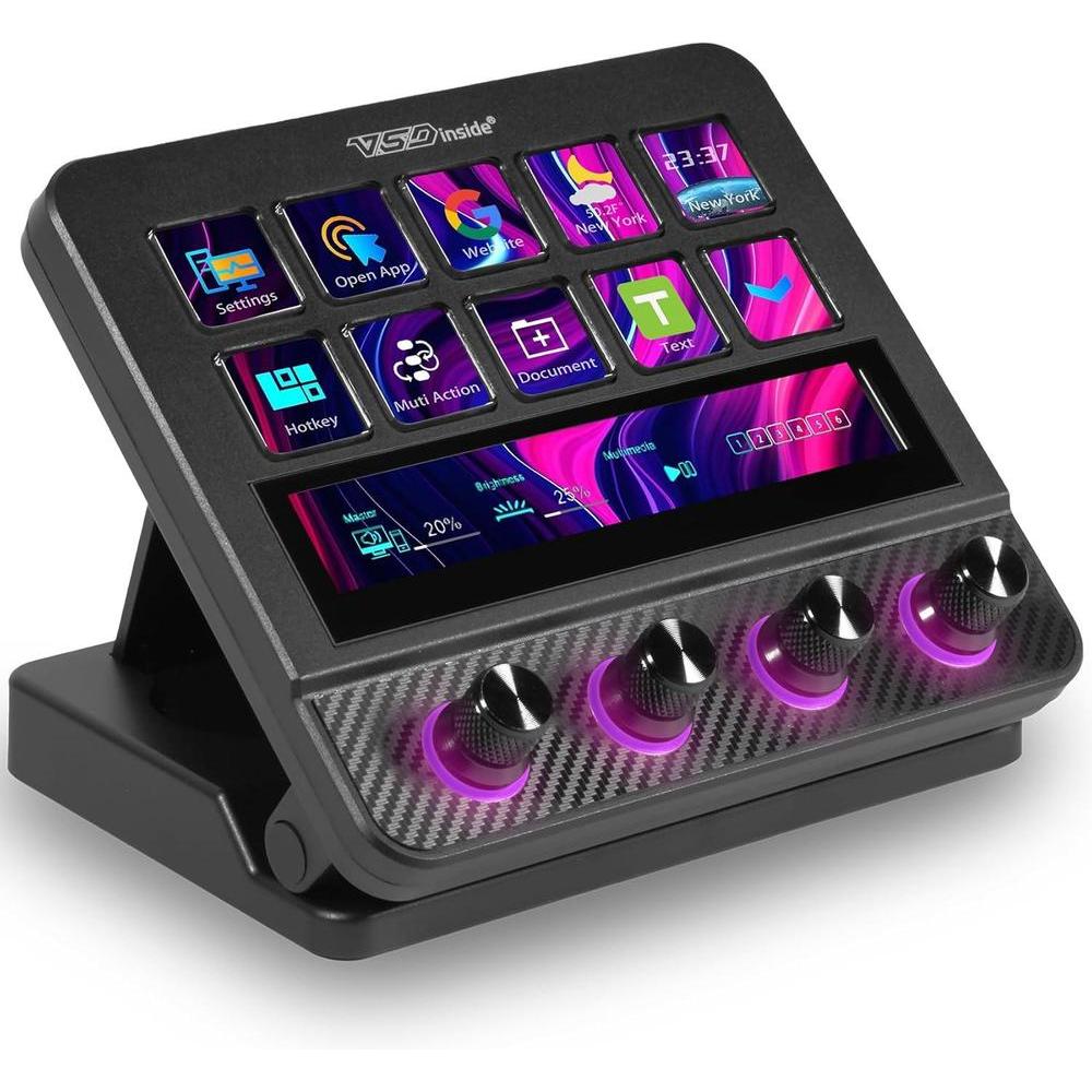 Teclado Macro y Controlador de Deck USB-C con Teclas Programables para Juegos y Streaming, Mezclador de Audio y Más