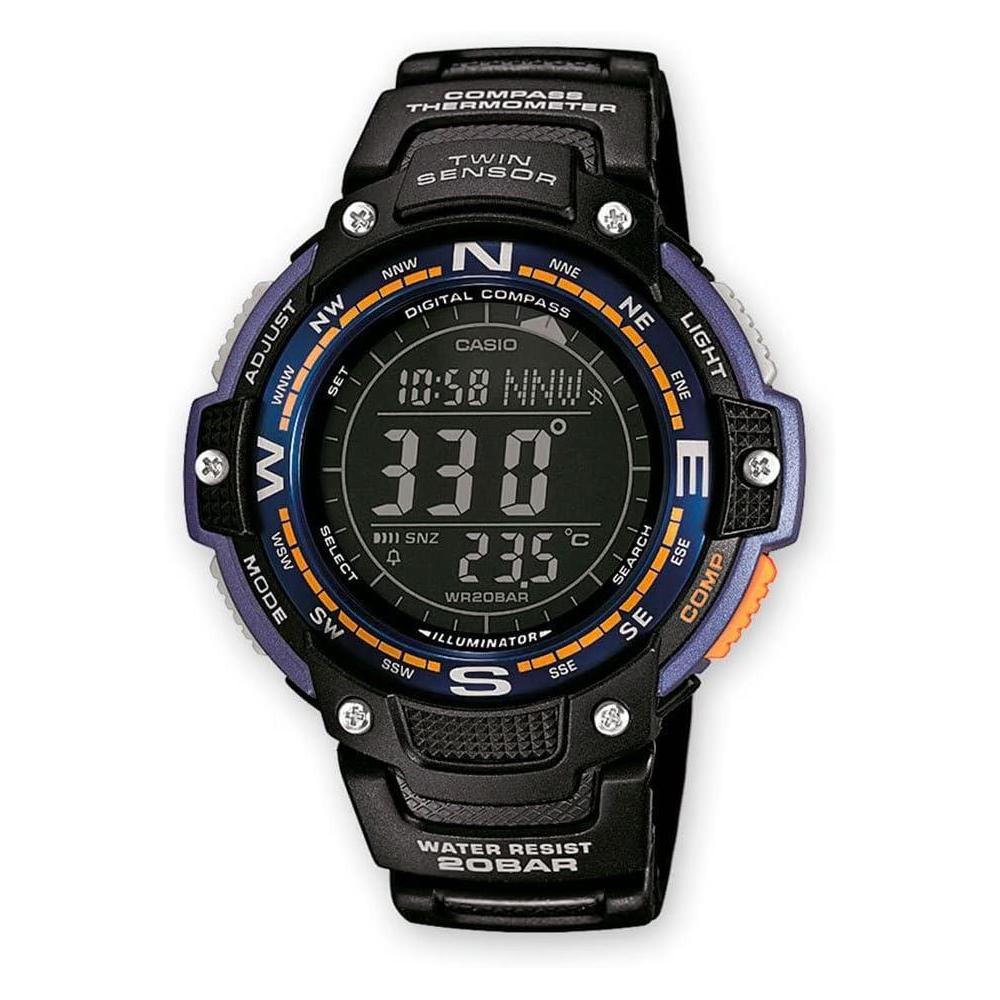 Casio Serie SGW100, reloj digital con brújula, cronómetro, sensor doble, resistente al agua y bajas temperaturas. Calendario automático