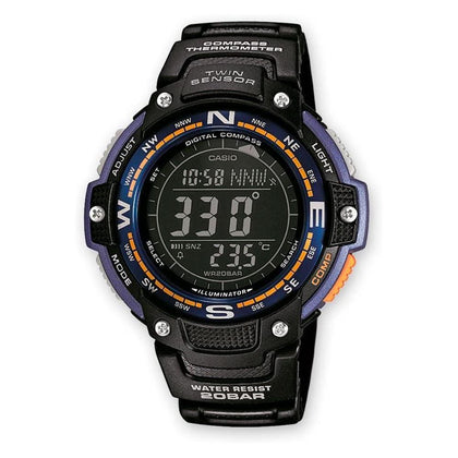 Casio Serie SGW100, reloj digital con brújula, cronómetro, sensor doble, resistente al agua y bajas temperaturas. Calendario automático