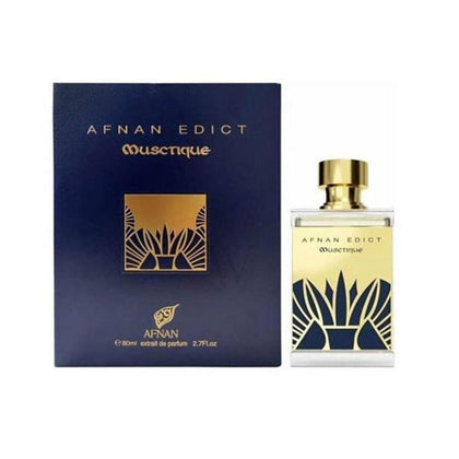 Afnan Edict Musctique Eau de Parfum Spray para Unisex, notas de almizcle, cardamomo y azafrán. Volumen de 80 ml.