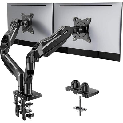 HUANUO FlowLift™ Soporte monitor doble ajustable VESA con abrazadera y base de ojales, cada brazo soporta hasta 9 kg
