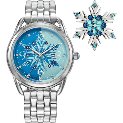 Reloj de Pulsera Citizen Eco-Drive Disney Princess Frozen en acero inoxidable con esfera azul y diseño de copo de nieve
