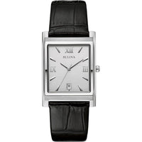 Reloj Bulova de cuarzo y calendario para hombre con caja de acero inoxidable y correa de cuero negro