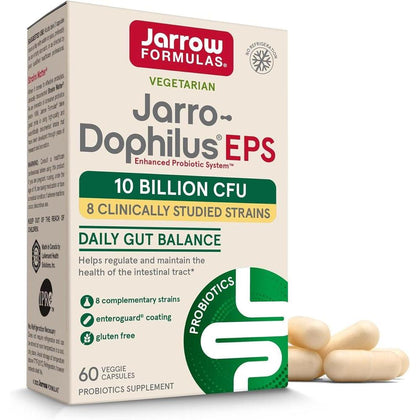 Jarrow Formulas Jarro-Dophilus EPS con 10 mil millones de UFC para apoyo intestinal, cápsulas veganas para hombres y mujeres