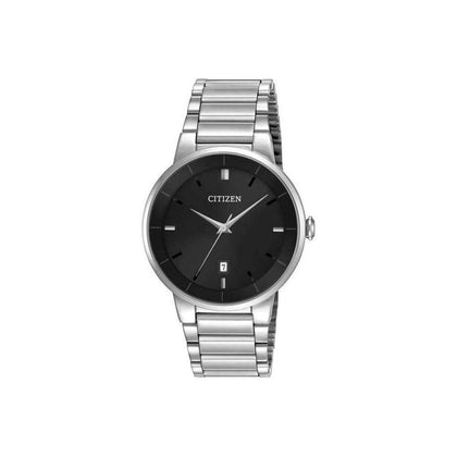 Citizen Reloj analógico de hombre con esfera negra y tono plateado, modelo moderno BI5010-59E