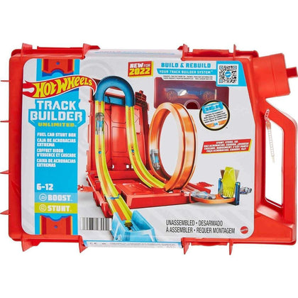 Set de Juego Hot Wheels, Track Builder Unlimited, bidón de acrobacias y vehículo a escala con 14 piezas