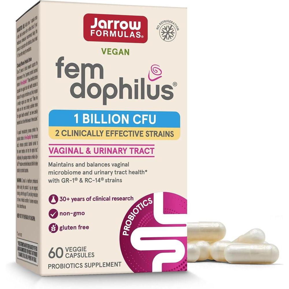 Jarrow Formulas Fem-Dophilus con 1 mil millones de UFC y 2 cepas científicas, suplemento para apoyo del tracto vaginal y urinario