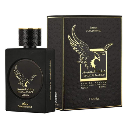 Lattafa Malik Al Tayoor Eau de Parfum Spray Unisex, fragancia aromática con notas de manzana, bergamota y piña.