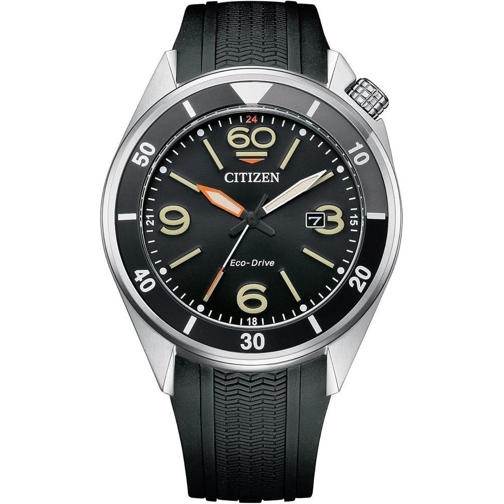 Citizen Reloj deportivo casual Eco Drive para hombre, resistente al agua y manecillas luminosas, Correa de poliuretano negro