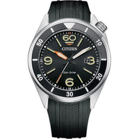 Citizen Reloj deportivo casual Eco Drive para hombre, resistente al agua y manecillas luminosas, Correa de poliuretano negro