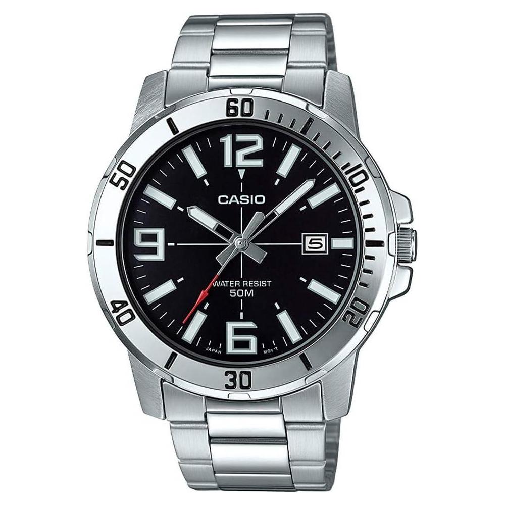 Casio MTP-VD01D-1BV Reloj deportivo analógico para hombre, dial negro, movimiento de cuarzo, acero