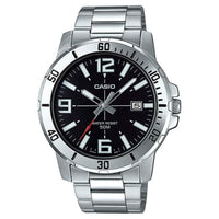 Casio MTP-VD01D-1BV Reloj deportivo analógico para hombre, dial negro, movimiento de cuarzo, acero