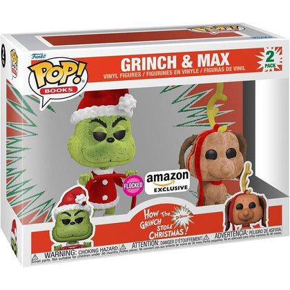 Funko Pop! Books: How The Grinch Stole Christmas - Grinch con Max, paquete de 2 flocado