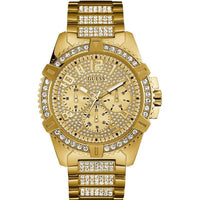 GUESS Reloj de pulsera dorado con adornos de cristal, acero inoxidable resistente, multifuncional, resistente a arañazos