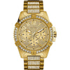 GUESS Reloj de pulsera dorado con adornos de cristal, acero inoxidable resistente, multifuncional, resistente a arañazos