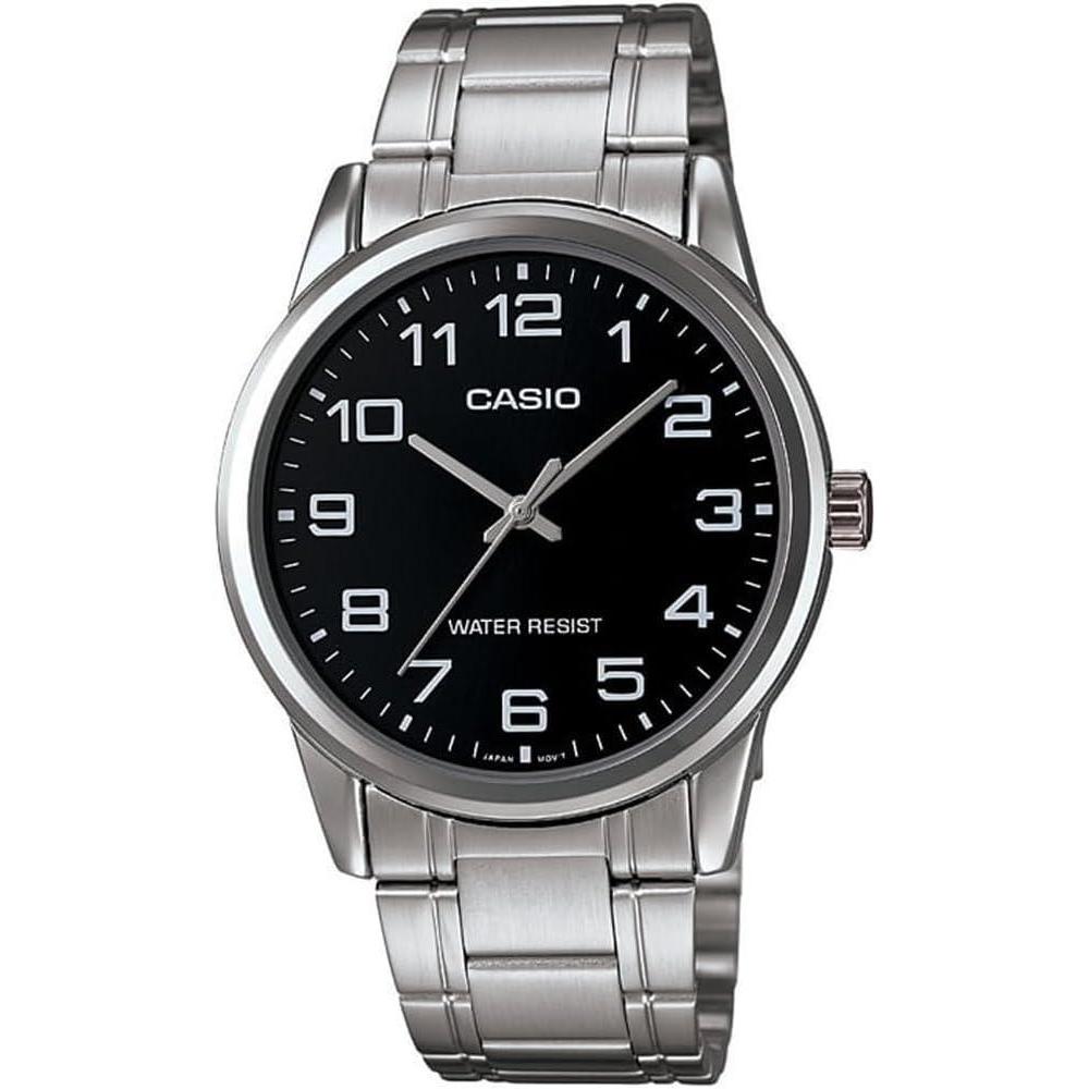 Reloj Casio para Hombre Estándar de Acero Inoxidable, Esfera Negra de Fácil Lectura MTP-V001D-1B