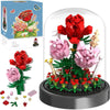 Kit ramo de flores con 524 piezas de mini ladrillos, rosas eternas en cúpula de cristal, ideal para regalos de San Valentín o decoraciones