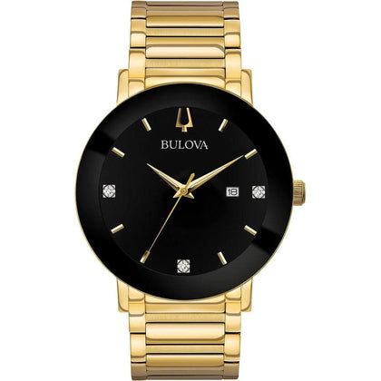 Reloj de cuarzo Bulova para hombre con esfera de diamantes y cristal extendido, diseño moderno resistente al agua