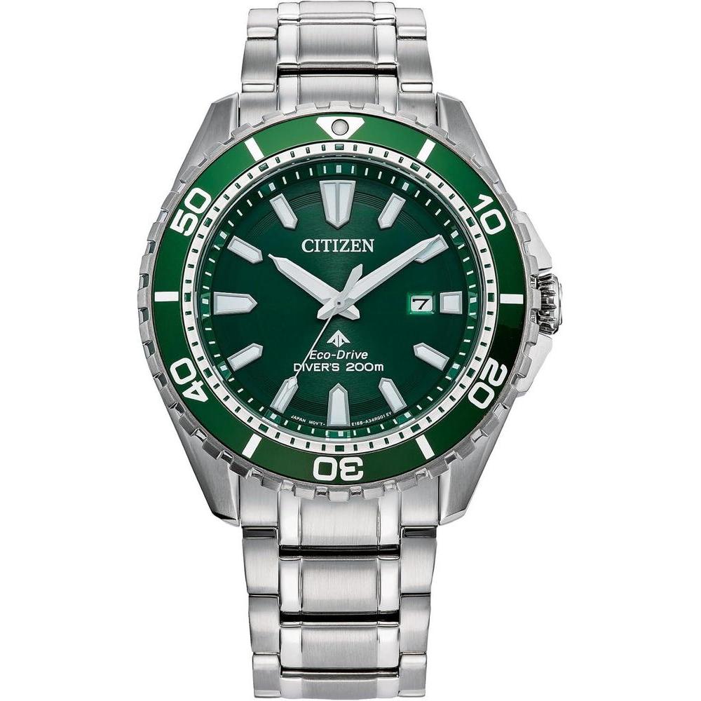 Citizen Eco-Dive Promaster Dive, reloj de pulsera de acero inoxidable plateado para hombre con esfera verde, 3 manecillas y calendario