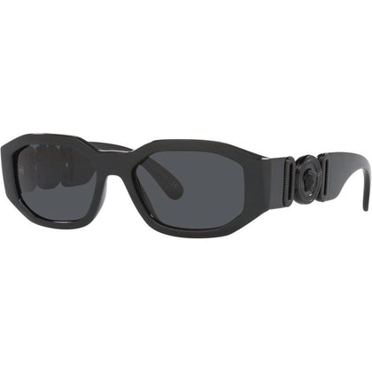 Versace Gafas de sol para hombre, montura negra, lentes gris oscuro, estilo elegante