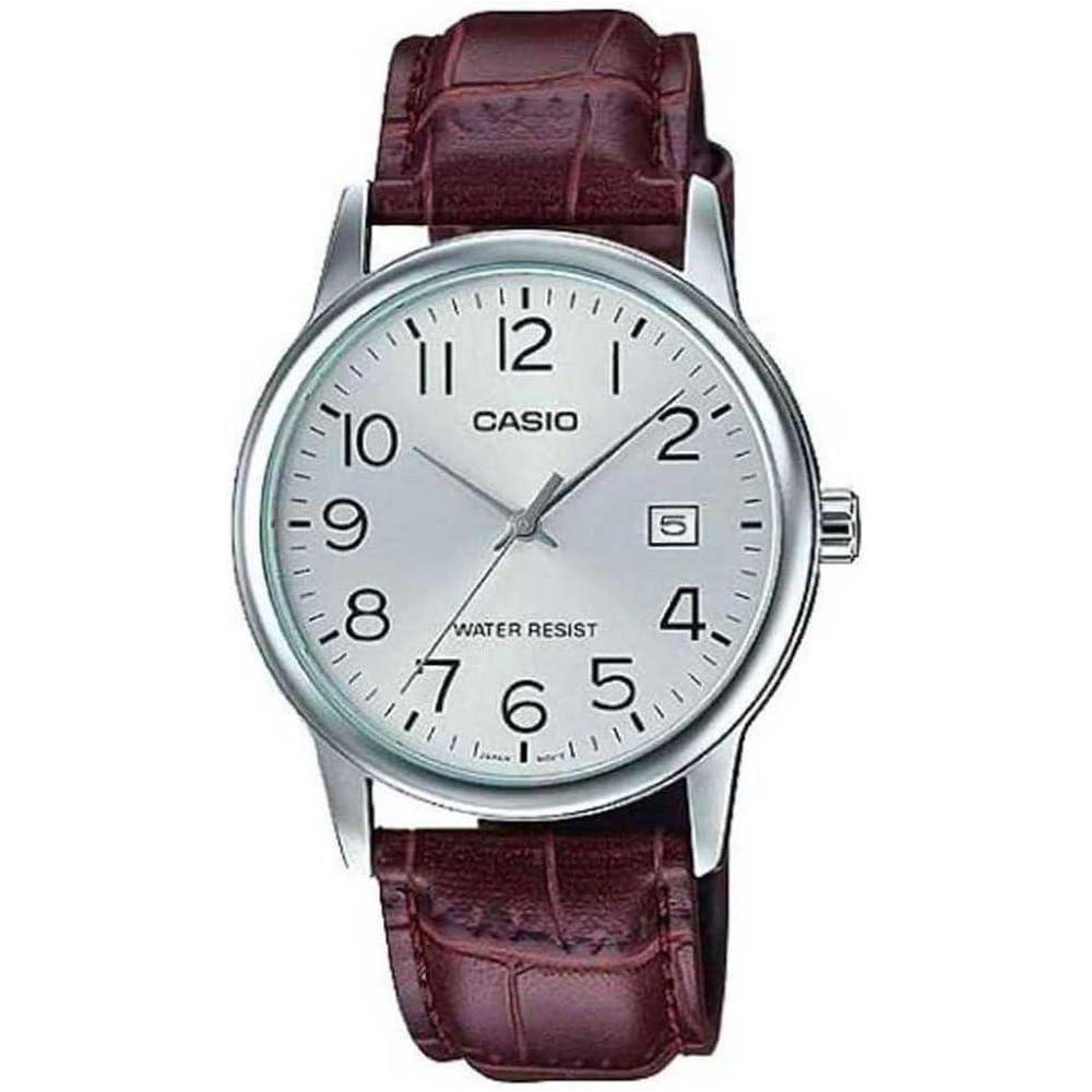 Casio MTP-V002L-7B Reloj analógico estándar para hombre con correa de cuero, fácil lectura y función de calendario