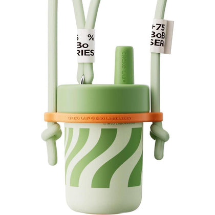 Botella de agua para niños con cuerda de transporte y correas, forro de cerámica, dos opciones de transporte, verde aguacate