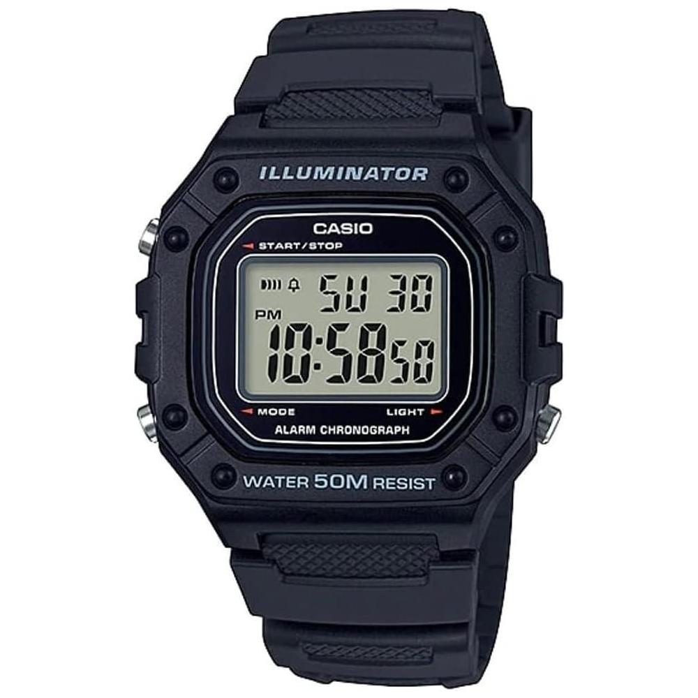 Casio Serie W218H, reloj digital para hombre, sumergible, con cronómetro, cronógrafo, LED y alarma