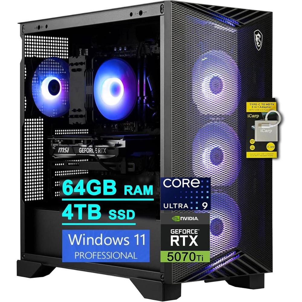 MSI Aegis R2 AI 2nd Gaming Desktop Intel 24-core Ultra 9, 64GB RAM, 4TB SSD, GeForce RTX 5070 Ti, 5Gb LAN, Wi-Fi 7