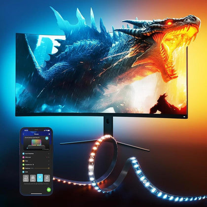 Govee Luz de juego para monitor G1, retroiluminación LED RGBIC adaptable a monitores curvos, con múltiples modos de escena
