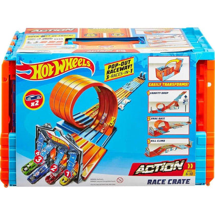 Hot Wheels Race Crate con 3 acrobacias, almacenamiento portátil para edades de 6 a 10