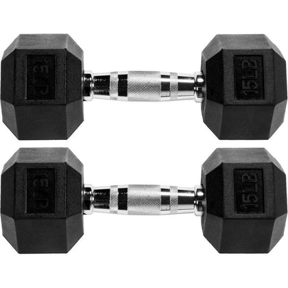 Mancuerna hexagonal Signature Fitness recubierta de goma ideal para gimnasio y hogar, entrenamiento seguro y efectivo