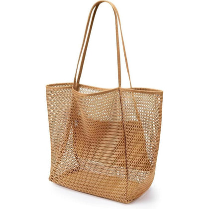 KALIDI Bolsa de malla de playa, bolso de mano casual Hobo para mujer, plegable, bolso de hombro para vacaciones o picnic