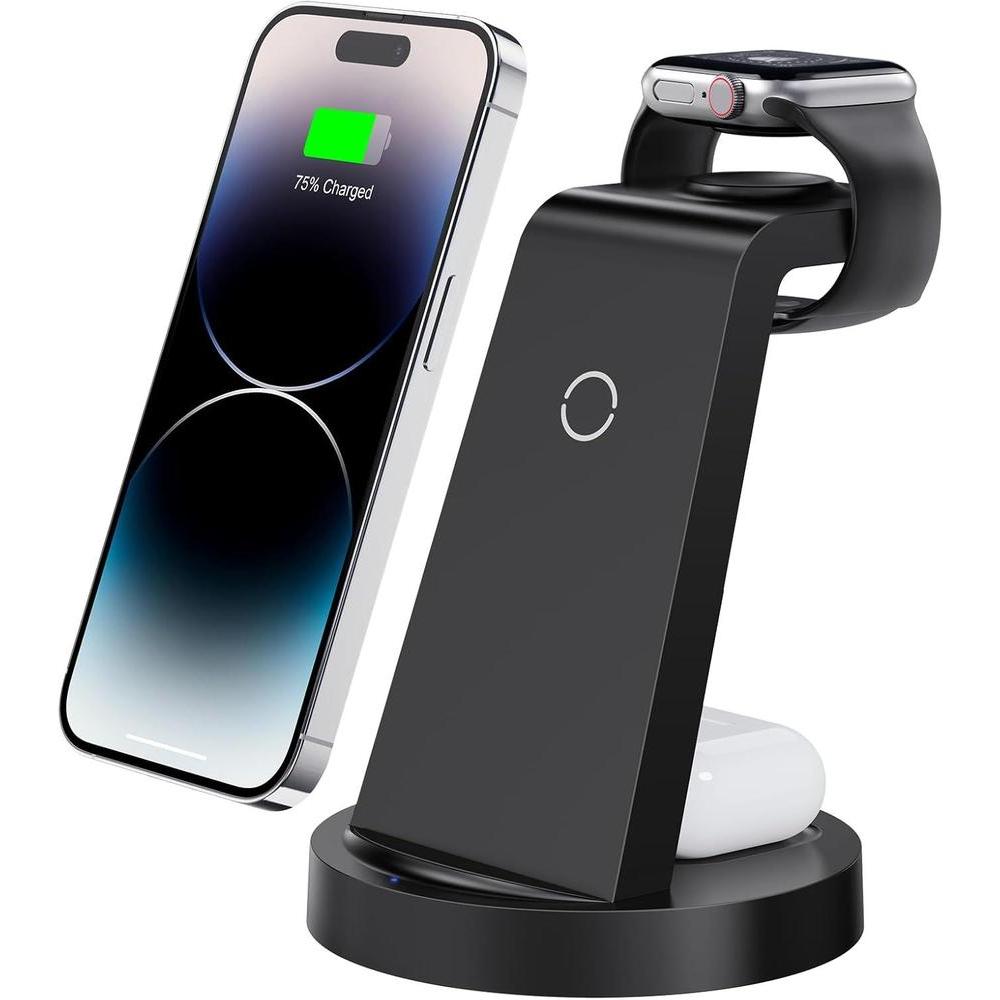 Estación de carga 3 en 1 para iPhone y Apple Watch con cargador inalámbrico, compatible con AirPods