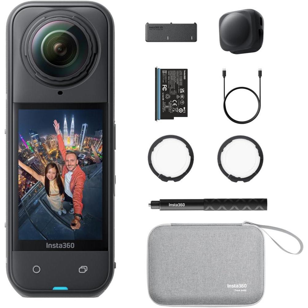 Insta360 X5 Essentials Bundle - Cámara 360° 8K, impermeable, bajo ruido, estabilización, lente reemplazable, batería 208 min