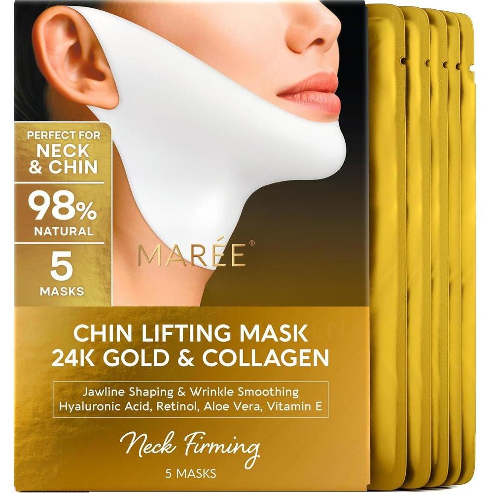 Máscara de elevación MAREE V Line con oro de 24k, colágeno profundo para mujeres, reafirma cuello y mandíbula con retinol y ácido hialurónico