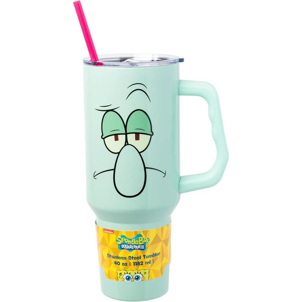 Silver Buffalo Vaso de Acero Inoxidable Calamardo con Asa y Pajilla, Diseño Térmico