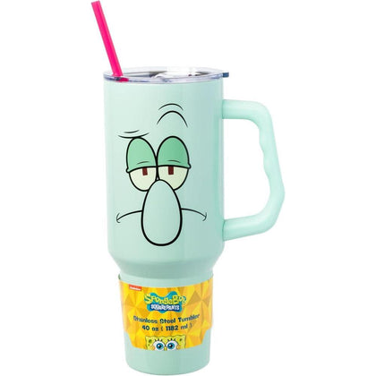 Silver Buffalo Vaso de Acero Inoxidable Calamardo con Asa y Pajilla, Diseño Térmico