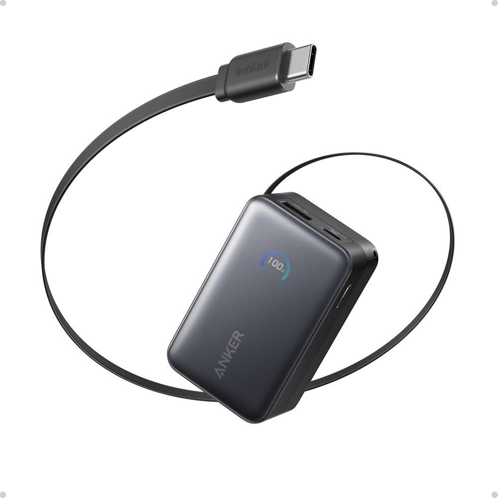 Anker Nano Power Bank, cargador portátil de 10,000 mAh con cable retráctil de alta potencia y pantalla inteligente
