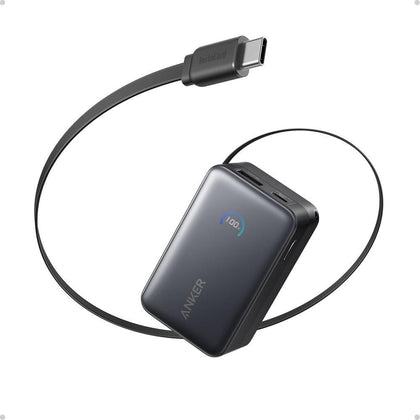 Anker Nano Power Bank, cargador portátil de 10,000 mAh con cable retráctil de alta potencia y pantalla inteligente
