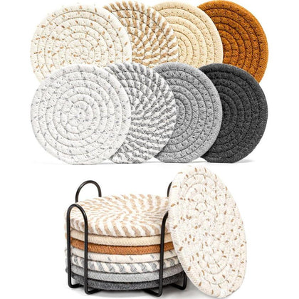 8 posavasos absorbentes con soporte metálico, colores surtidos, minimalistas, decoración hogar