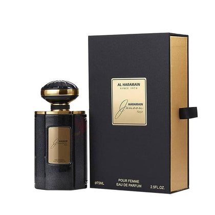 Perfume Al Haramain Junoon Noir EDP para mujeres, fragancia floral duradera y equilibrada