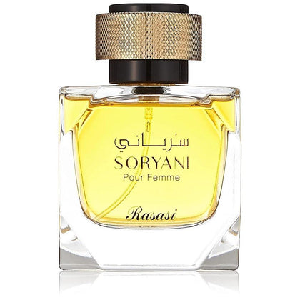 Rasasi Soryani para mujer es una fragancia floral con una mezcla de naranja, melocotón, rosa, pachulí y almizcle