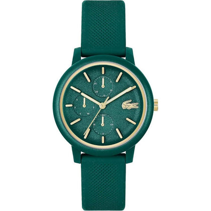 Lacoste 12.12 Reloj multifunción de cuarzo para mujer con diseño contemporáneo, esfera curvada de aluminio y correa de silicona