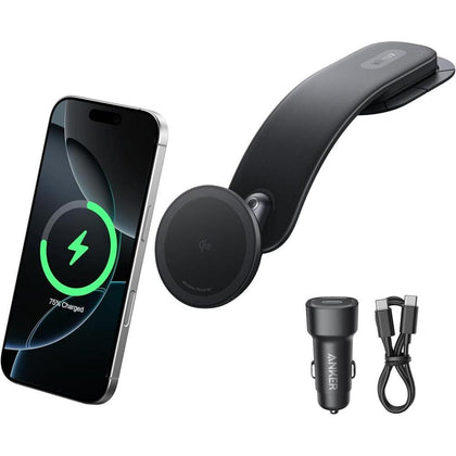 Cargador inalámbrico magnético para coche Anker, montaje ajustable 360°, 15 W Qi2 certificado con soporte de aleación para iPhone