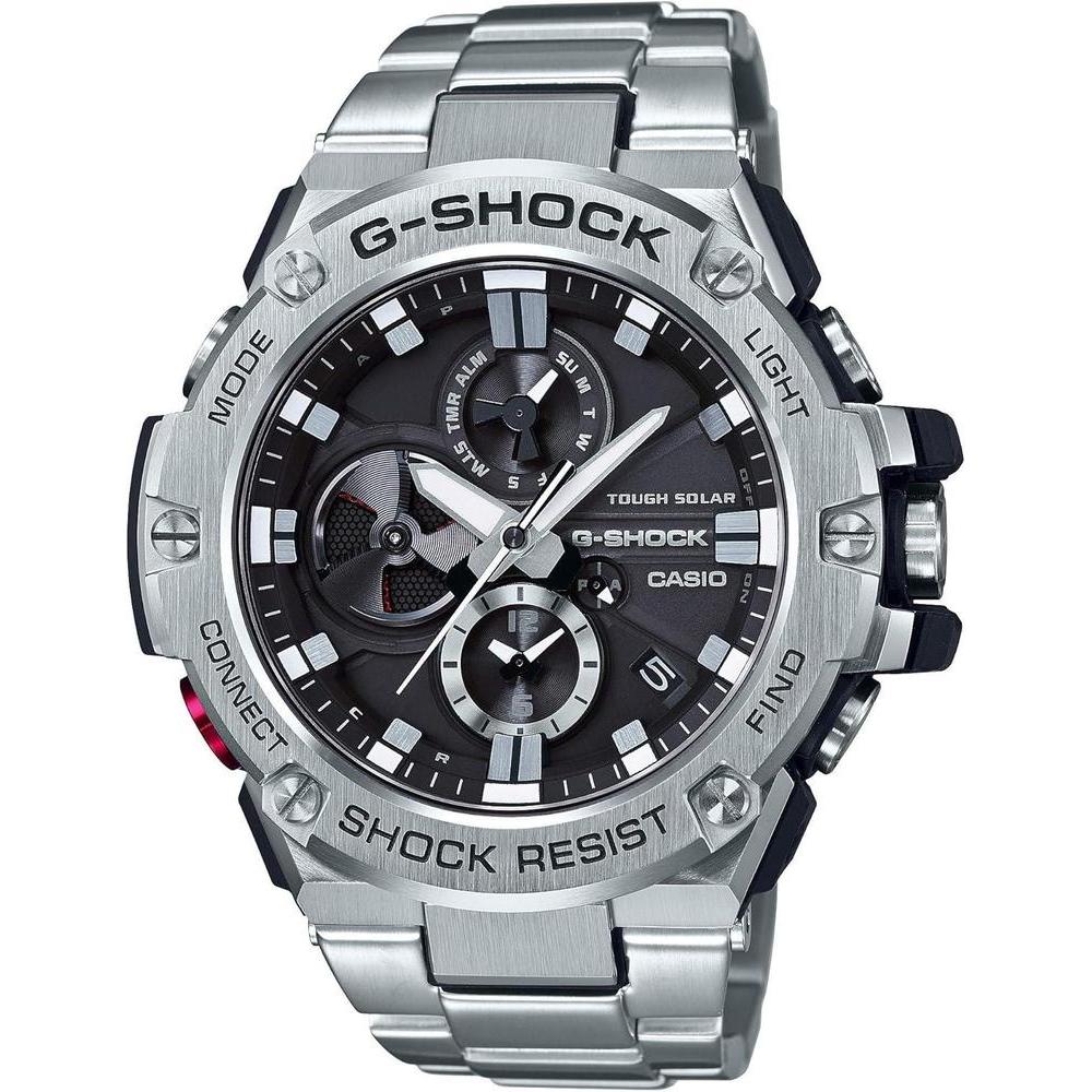 Casio GST-B100D-1ACR G-Shock Reloj de cuarzo plateado con pantalla analógica para hombre con Bluetooth y energía solar